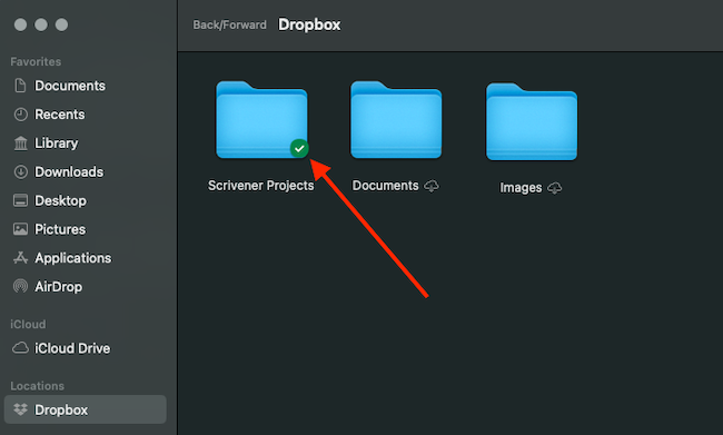 本地 Dropbox 文件夾上的綠色標記