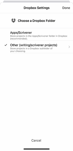 iPhone Dropbox 設定面板截圖